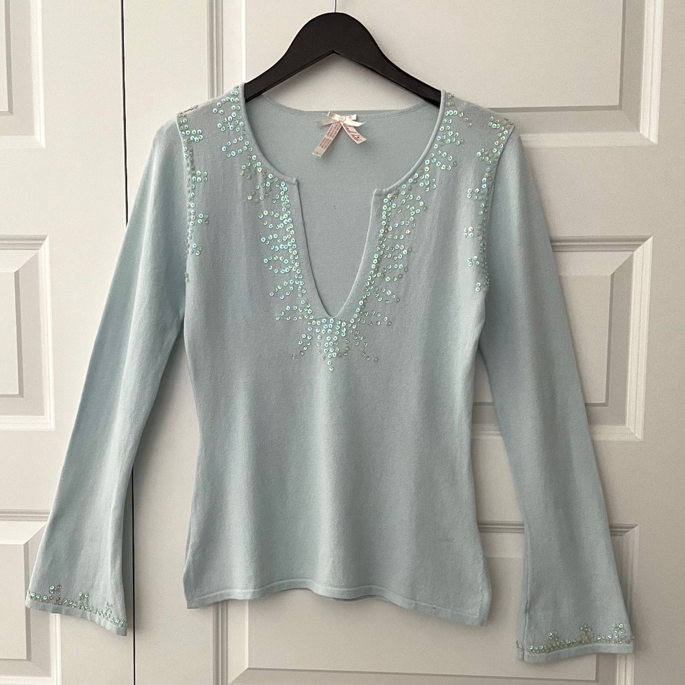 Derek Heart V Neck Bell Sleeve Sweater